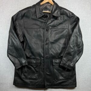 VTG RBM Outdoor Collection Genuine Leather Car Coat Jacket Men L Black Quilted